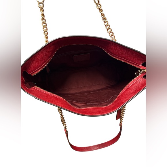 Coach Marlie Red Pebble Leather Tote with Gold Accents - Picture 5 of 9